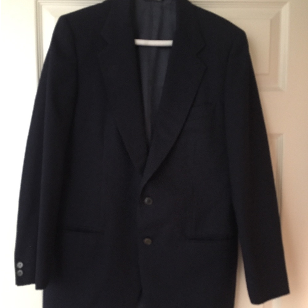 Boyd’s Men’s suit with garment bag and pocket square.